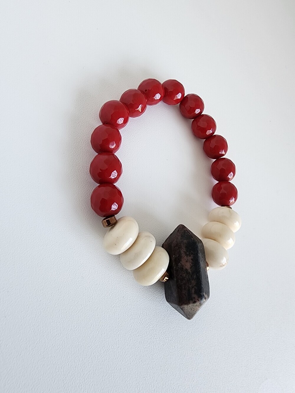Red Agate Stretch Bracelet Statement Gemstone Beaded Boho Chic